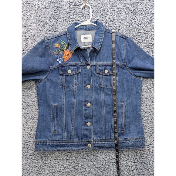 Old Navy Floral Embroidered Denim Jacket Size XL Button Up Trucker Jean Bohemian - Picture 12 of 14